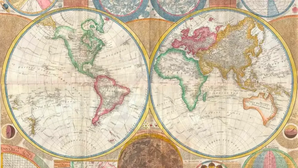 Världskarta från 1794. Bildkälla Wikimedia Commons.